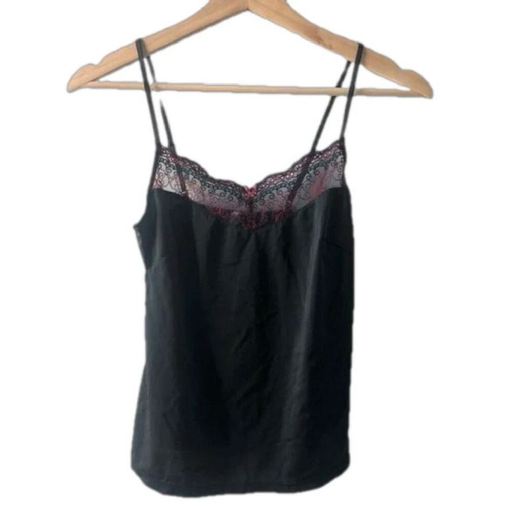 Vintage Gilligan & OMalley Black Camisole Medium Red Lace Boudoir Romantic